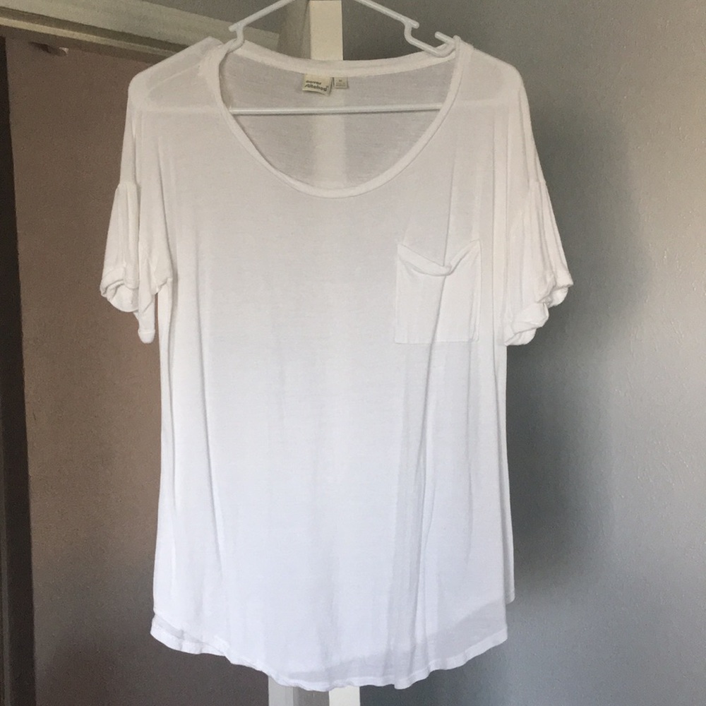 Plain Short Sleeve Slouchy White Tee with Pocket